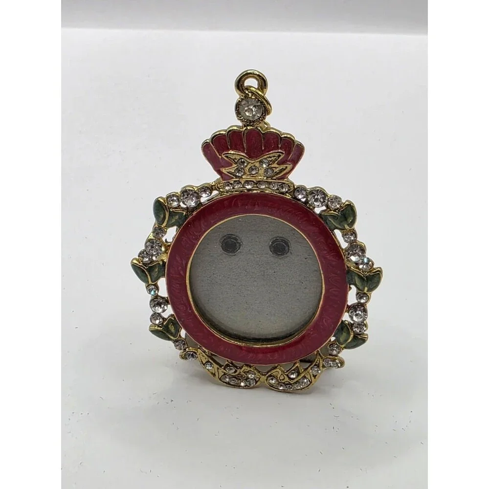 Small Round Frame W/ Hanging Chain Red & Goldtone